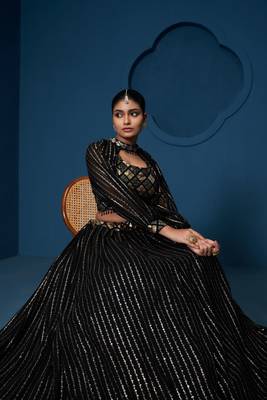 Black Georgette Sequins Work Crop Top lehenga choli for women 1