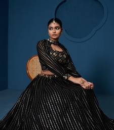Black Georgette Sequins Work Crop Top lehenga choli for women