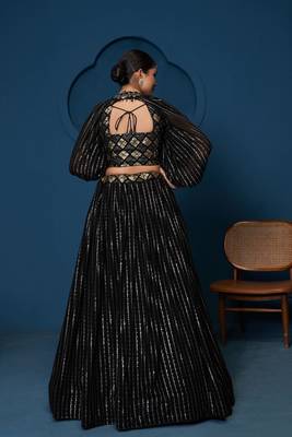 Black Georgette Sequins Work Crop Top lehenga choli for women 6