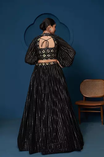 Black Georgette Sequins Work Crop Top lehenga choli for women