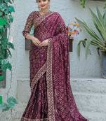 Violet Colour Pure Kasturi Silk Heavy Embroidery Work Saree With Unstitched Blouse