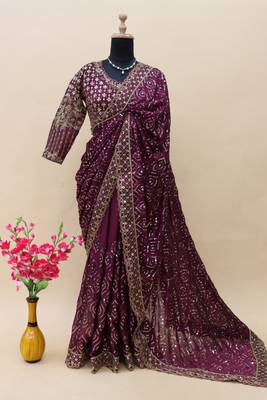 Violet Colour Pure Kasturi Silk Heavy Embroidery Work Saree With Unstitched Blouse 6