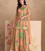 Digital printed chinon silk pakistani suit in peach