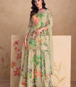 Digital printed chinon silk pakistani suit in pastel