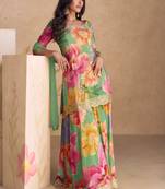 Digital printed chinon silk pakistani suit in multicolor