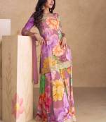 Digital printed chinon silk pakistani suit - multicolor