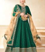 Designer green tafeta silk embroidery anarkali suit