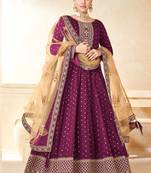 Designer wine tafeta silk embroidery anarkali suit