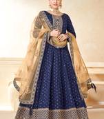 Designer navy blue tafeta silk embroidery anarkali suit