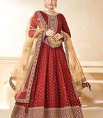 Designer red tafeta silk embroidery anarkali suit