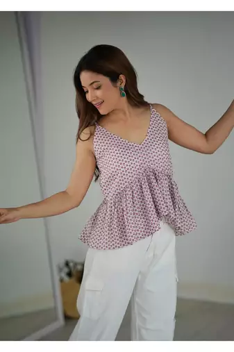 Cotton Pink block peplum top