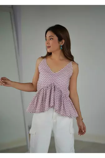 Cotton Pink block peplum top