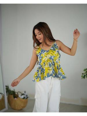 Cotton Yellow block peplum top 3