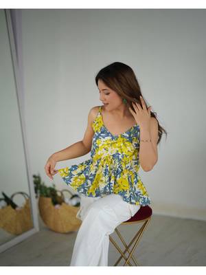 Cotton Yellow block peplum top 4