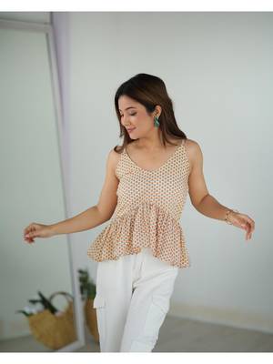 Cotton Beige block peplum top 1