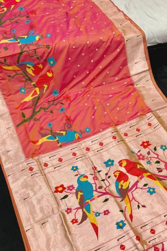 Koram Peach Kanjivaram Pathani And Mina Zari Weaving Designer Saree With Blouse For Women