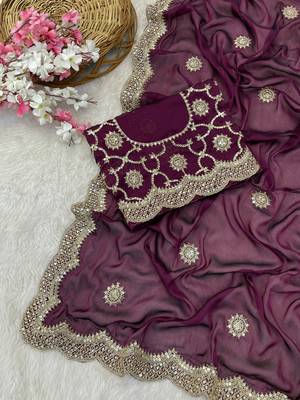 Wine Colour Beautiful Kasturi Silk Georgette Fabric With Heavy Embroidery Work Saree  1