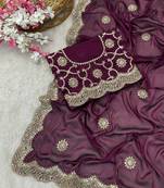Wine Colour Beautiful Kasturi Silk Georgette Fabric With Heavy Embroidery Work Saree 