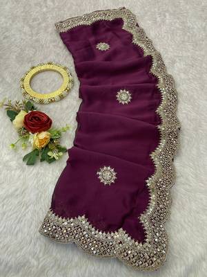 Wine Colour Beautiful Kasturi Silk Georgette Fabric With Heavy Embroidery Work Saree  4
