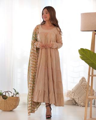 Creamy yellow anarkali kurta with dupatta 1