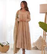 Creamy yellow anarkali kurta with dupatta