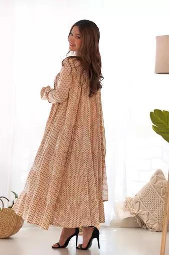 Creamy yellow anarkali kurta with dupatta