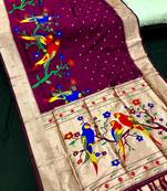 Koram Wine Faux Kanjivaram Pathani And Mina Zari Weaving Designer Saree With Blouse For Women