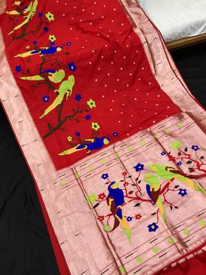 Koram Red Faux Kanjivaram Pathani And Mina Zari Weaving Designer Saree With Blouse For Women 1