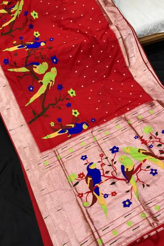 Koram Red Faux Kanjivaram Pathani And Mina Zari Weaving Designer Saree With Blouse For Women