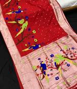 Koram Red Faux Kanjivaram Pathani And Mina Zari Weaving Designer Saree With Blouse For Women