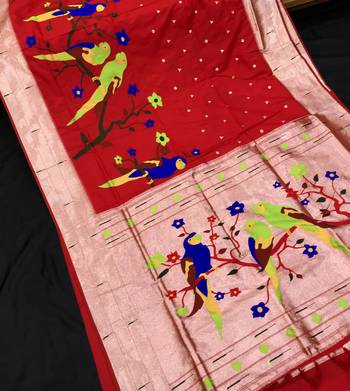 Koram Red Faux Kanjivaram Pathani And Mina Zari Weaving Designer Saree With Blouse For Women 2