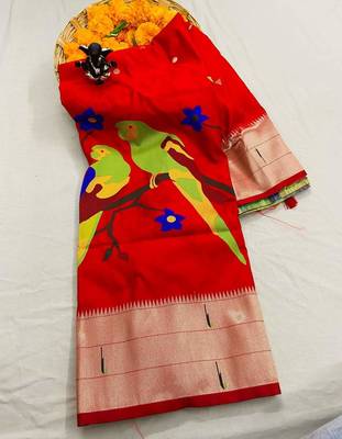 Koram Red Faux Kanjivaram Pathani And Mina Zari Weaving Designer Saree With Blouse For Women 3