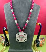 Rodium american diamond pendant with semi preiocus ruby mala