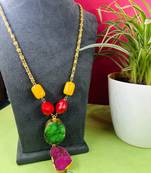 Beaded multicolour stone mala with chain