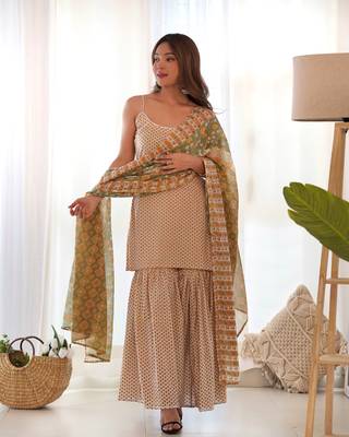 Creamy yellow sharara set with dupatta 1