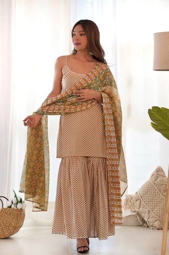 Creamy yellow sharara set with dupatta