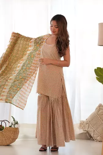 Creamy yellow sharara set with dupatta
