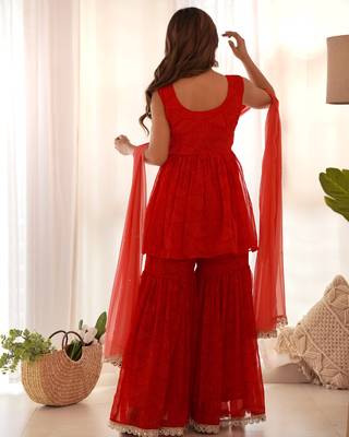 Red bandhani sharara set with dupatta 2