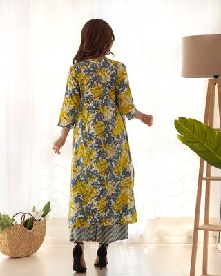 Grey & yellow kurta palazzo set 2