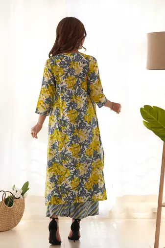Grey & yellow kurta palazzo set