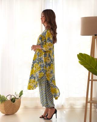 Grey & yellow kurta palazzo set 3