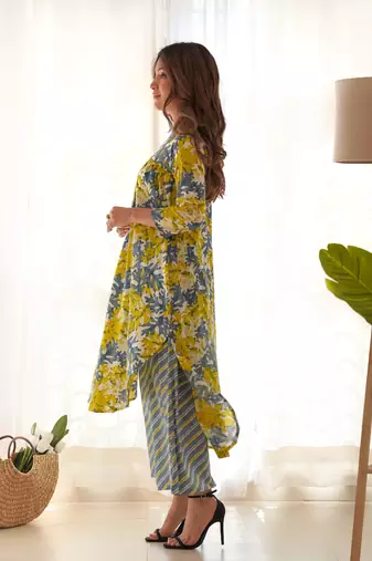 Grey & yellow kurta palazzo set