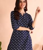 Blue printed poly rayon short kurti for women and girls