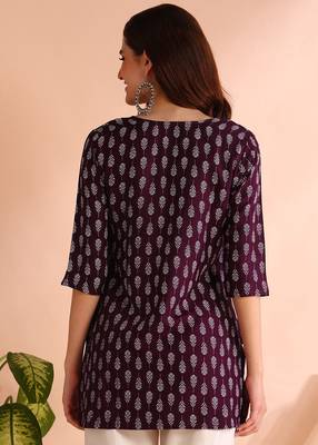 Purple printed poly rayon short kurti for women and girls 2