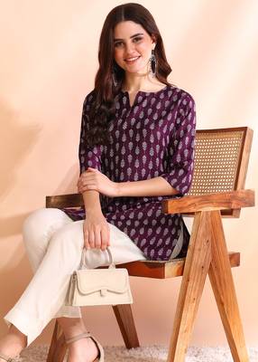 Purple printed poly rayon short kurti for women and girls 3