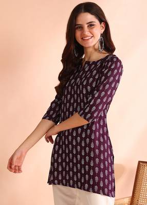Purple printed poly rayon short kurti for women and girls 4