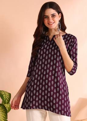 Purple printed poly rayon short kurti for women and girls 5