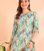 Turquoise printed poly rayon short kurti for women and girls