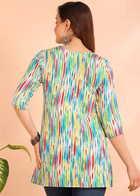 Turquoise printed poly rayon short kurti for women and girls 2