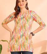 Orange printed poly rayon short kurti for women and girls